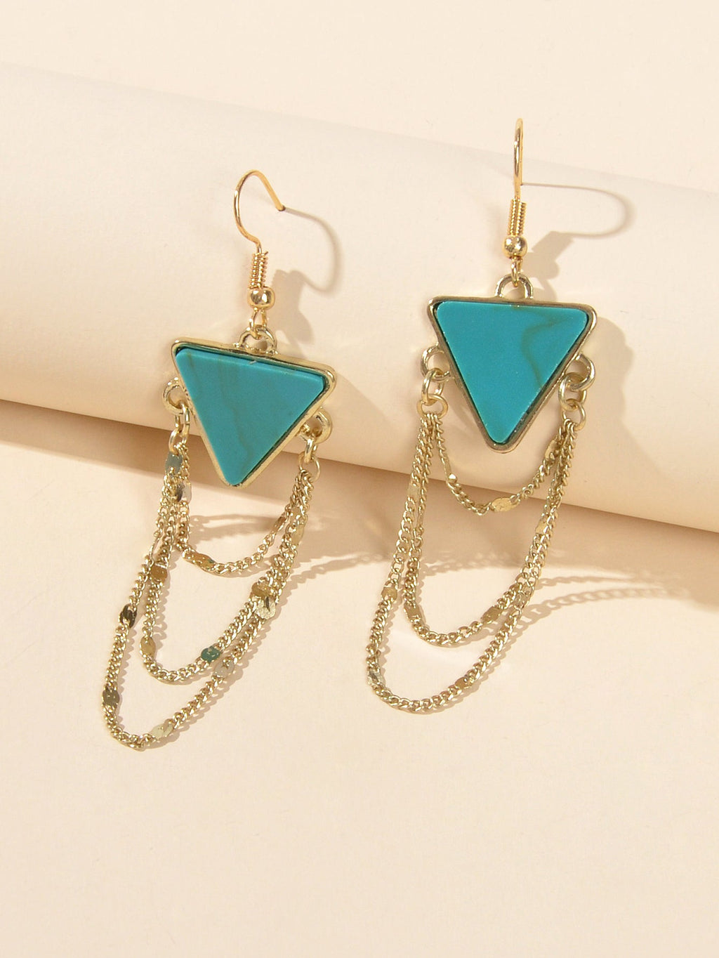 Boho Chic Jewellery Gold Chain Tassel Dangle Turquoise Triangle Ethnic Earrings