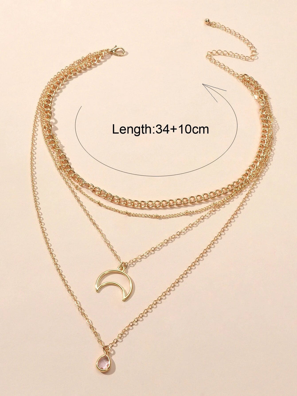 Multi-layer Gold Tone Chain Moon Water Drop Pendant Necklace Girls Party Jewelry-1