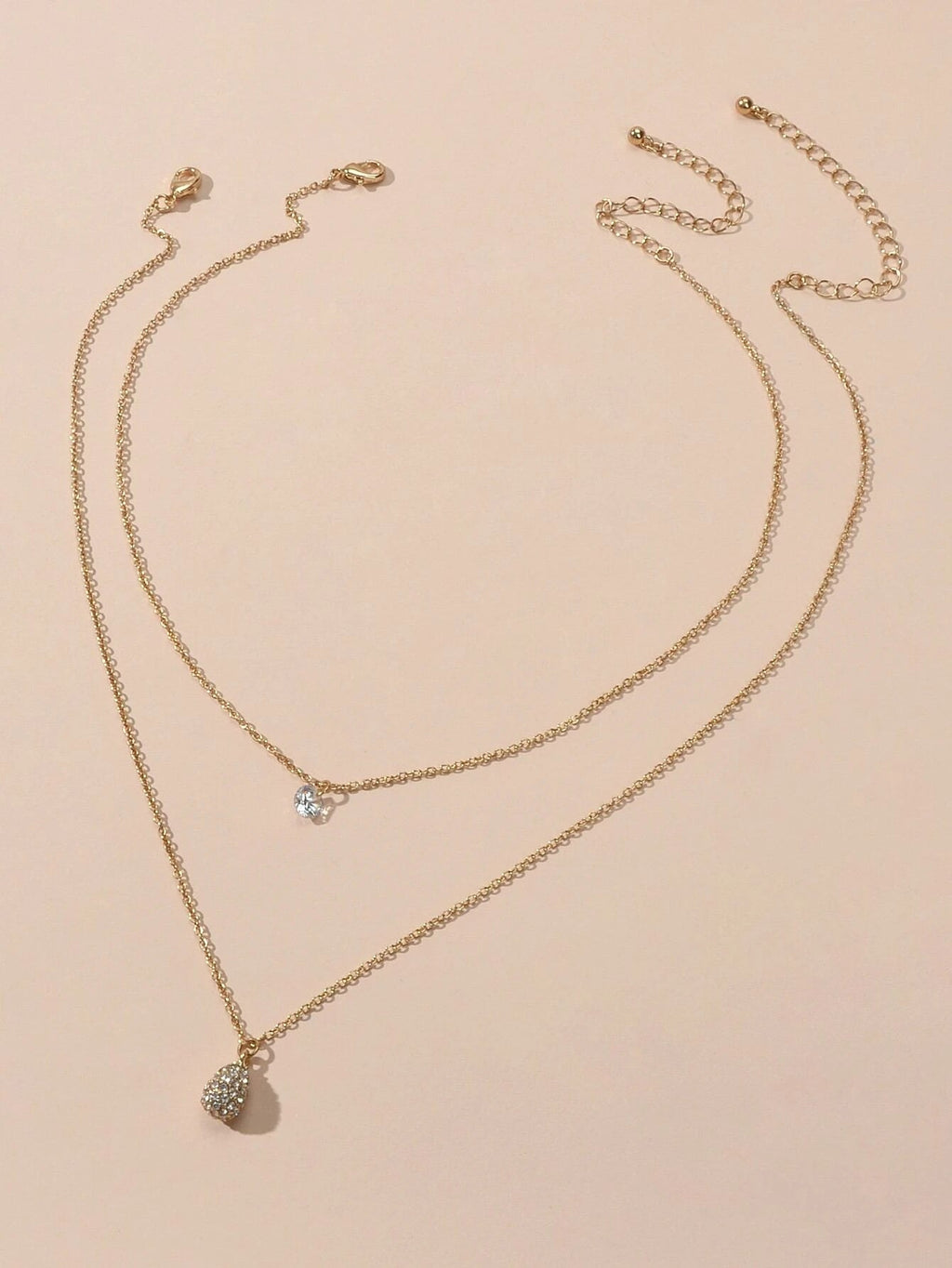 2 pcs Fashion Women Jewellery Rhinestone Decor Gold Chain Water Drop Necklace