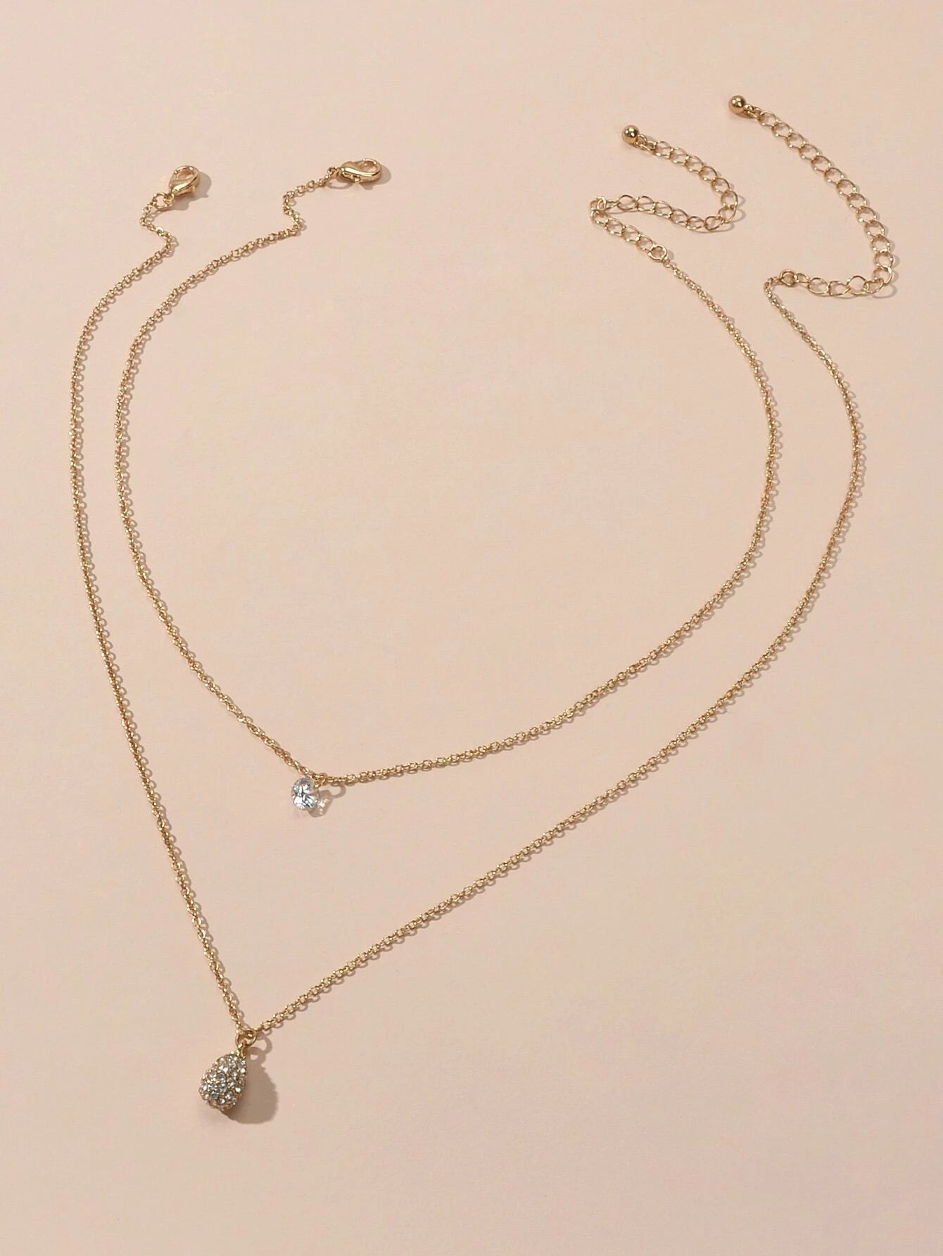 2 pcs Fashion Women Jewellery Rhinestone Decor Gold Chain Water Drop Necklace
