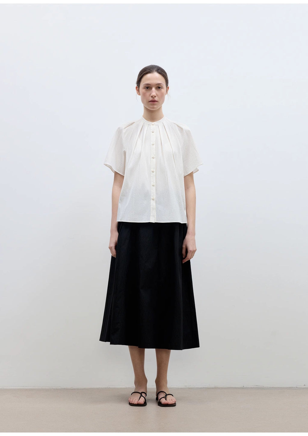 "Silent Island" Stand-up collar pleated short-sleeved shirt women's casual top-4