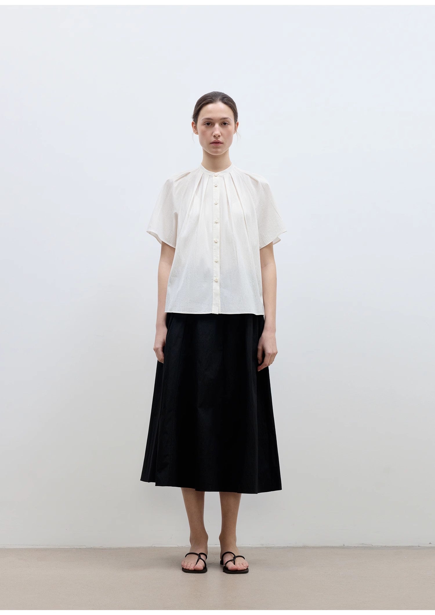 "Silent Island" Stand-up collar pleated short-sleeved shirt women's casual top-4