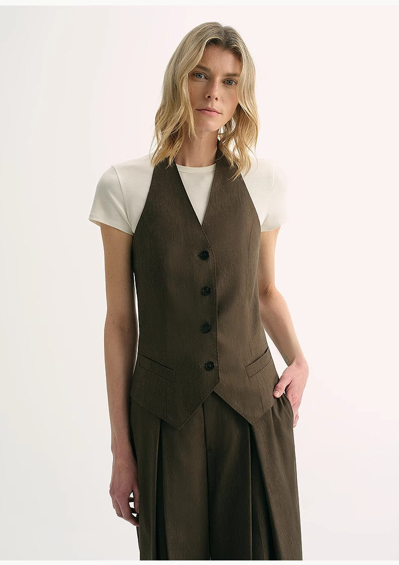 Classic old money style cool feeling silk linen halterneck sleeveless short vest women's top-5