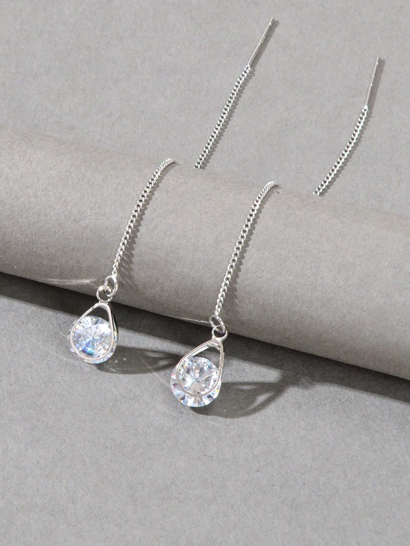 Ladies Jewellery Silver Long Chain Faux Cubic Zirconia Charm Dangle Earrings