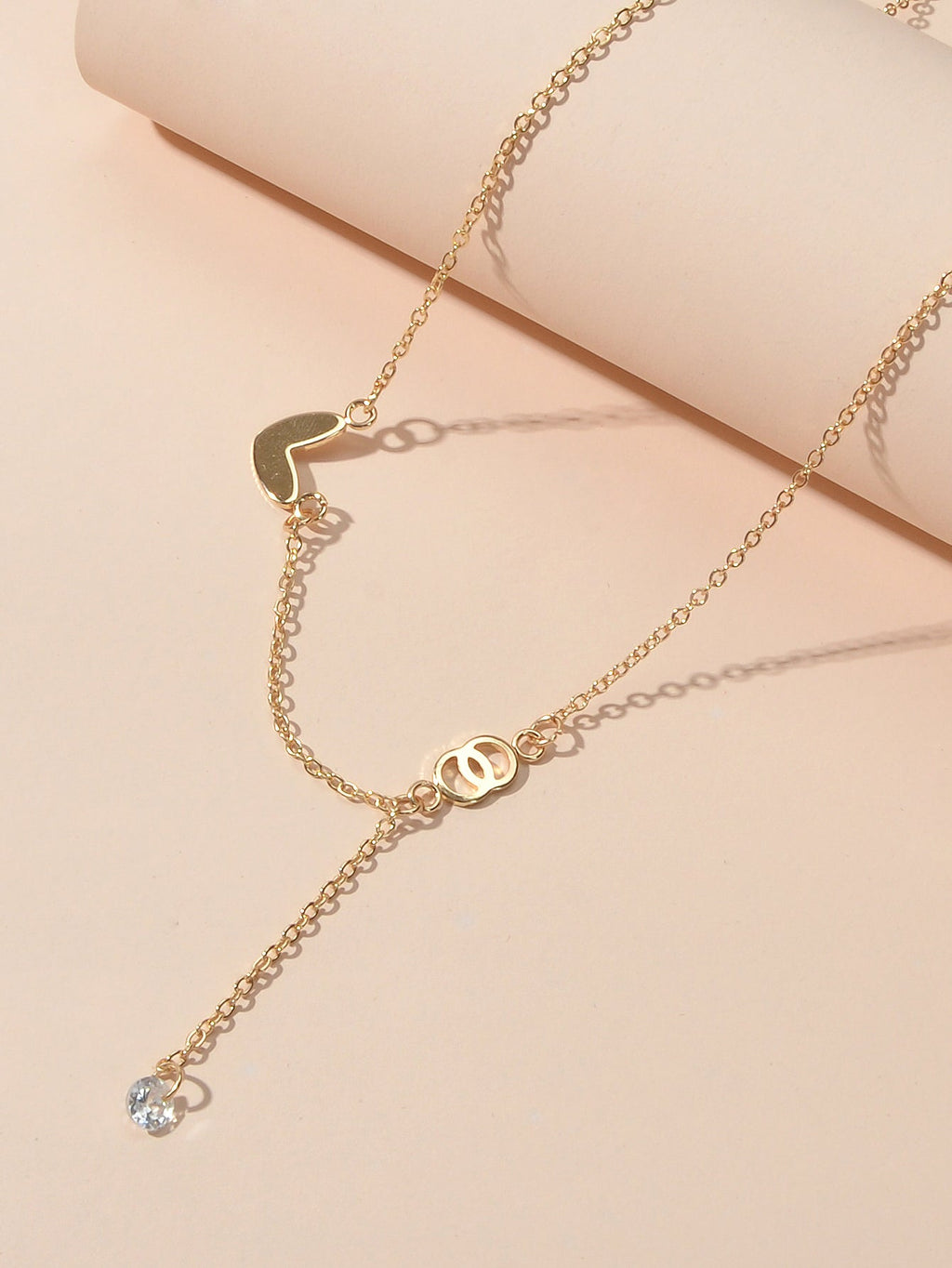 Dainty Party Gift Costume Jewellery Gold Chain Circle Heart Charm Beads Necklace-2