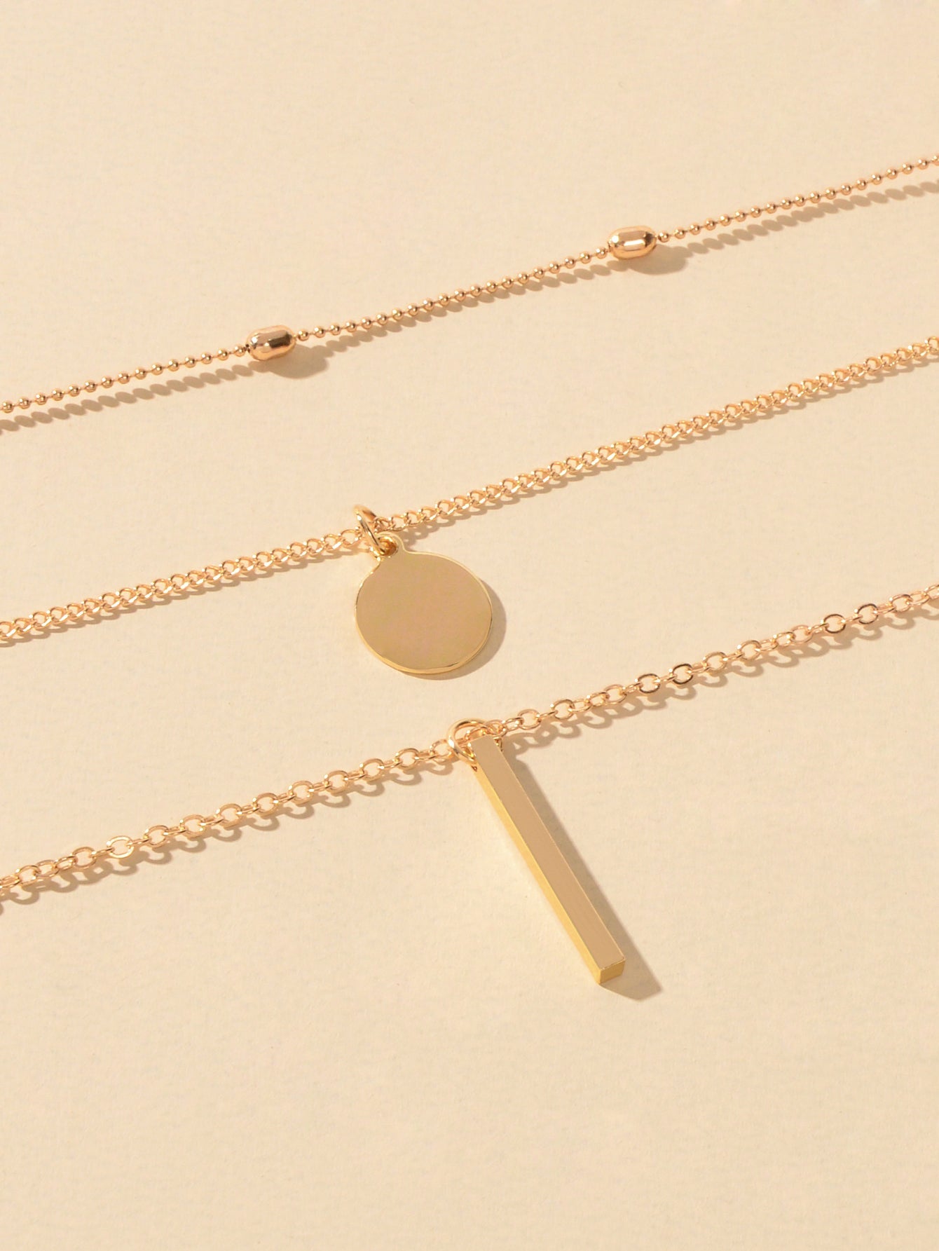 3 pcs Multilayer Bar Disc Pendant Dainty Necklaces Gold Layered Chain Chokers