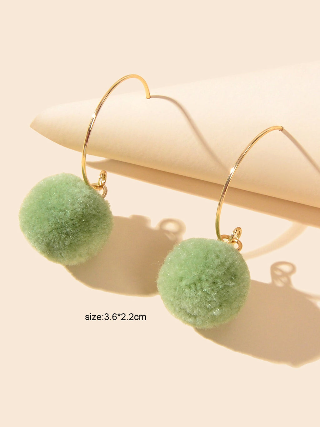 Trendy Accessories Women Dainty Gifts Khaki Green Ball Dangle Gold Hoop Earrings-2