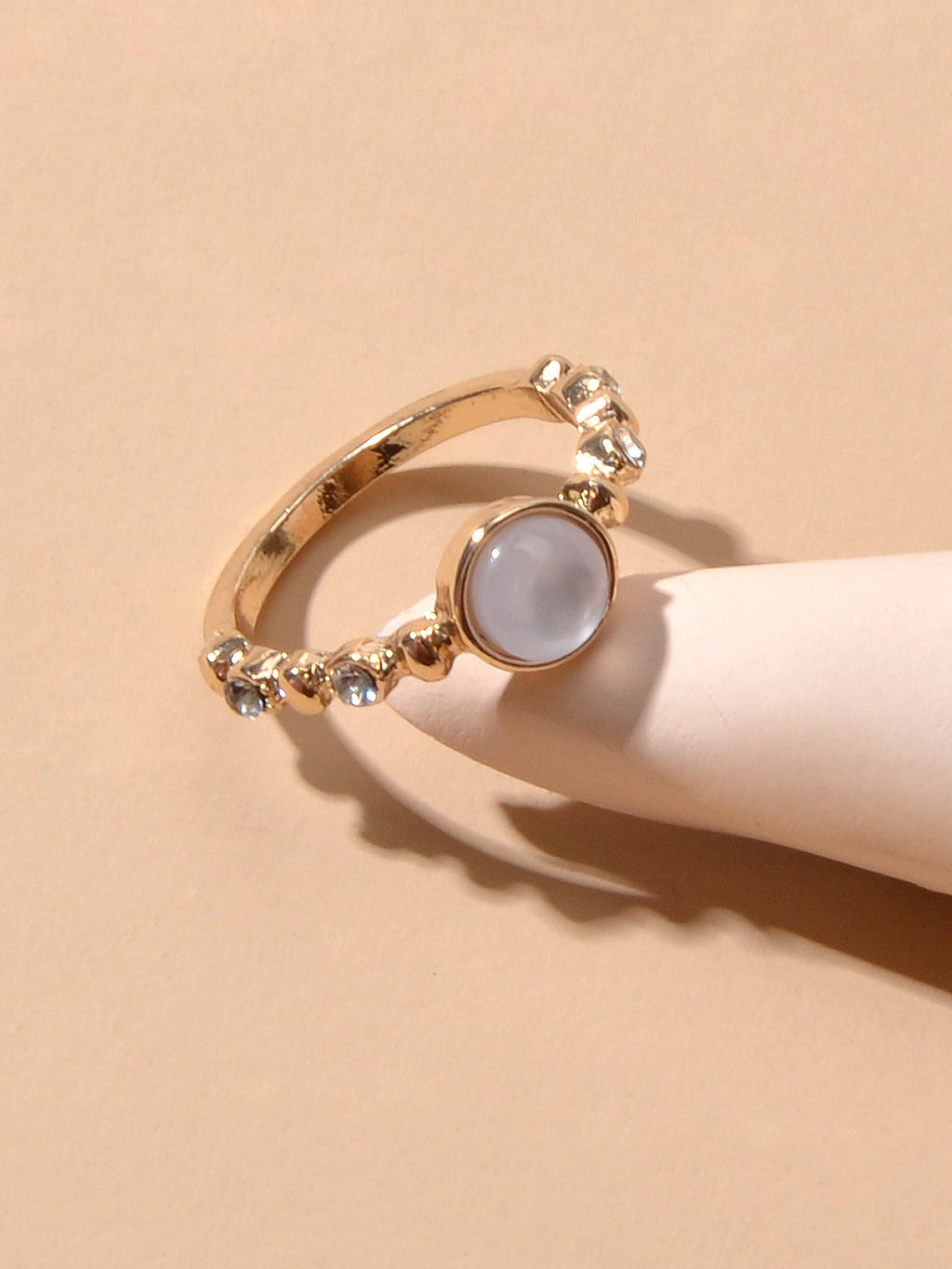 Textured Jewelry Rhinestone Opal Gold Finger Ring Luxurious Popular Accessories-2