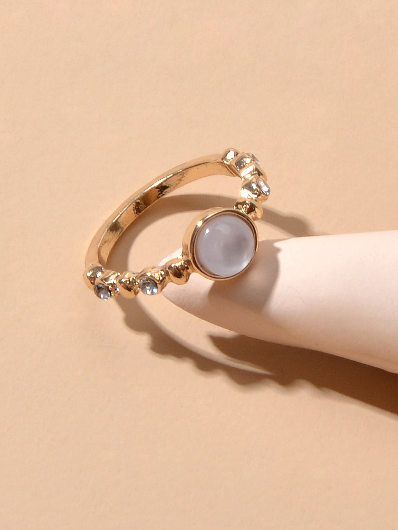 Textured Jewelry Rhinestone Opal Gold Finger Ring Luxurious Popular Accessories-2