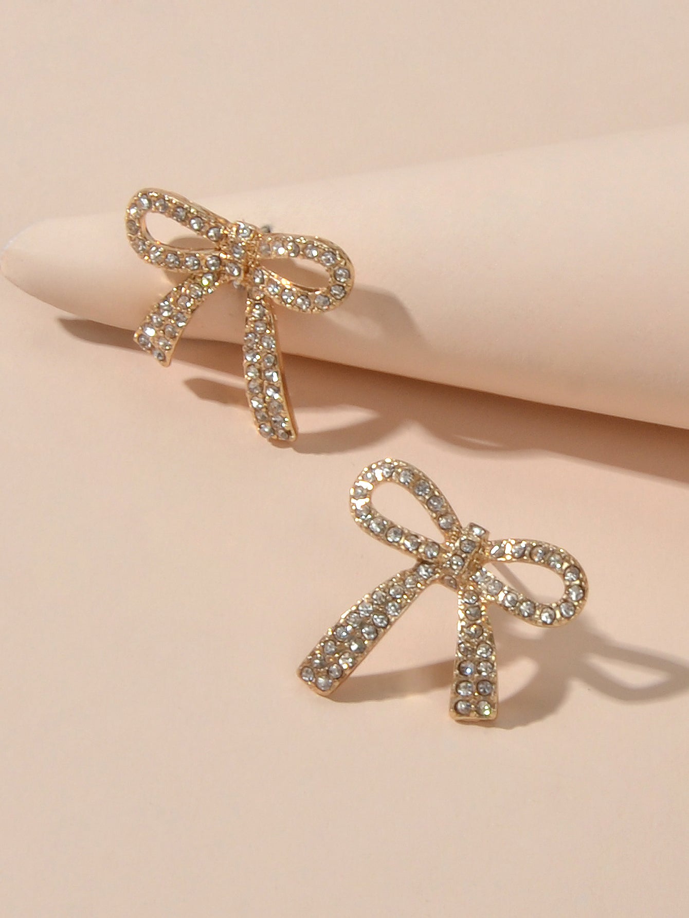 Party Jewelry Sparkly Rhinestone Gold Plated Bow-knot Stud Earrings Ladies Gifts