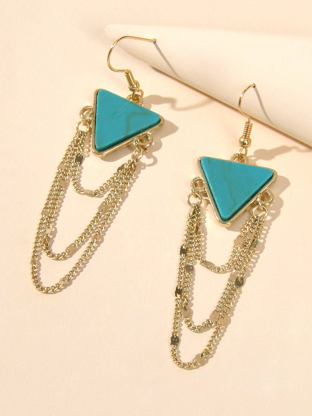 Boho Chic Jewellery Gold Chain Tassel Dangle Turquoise Triangle Ethnic Earrings