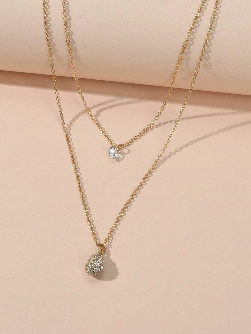2 pcs Fashion Women Jewellery Rhinestone Decor Gold Chain Water Drop Necklace
