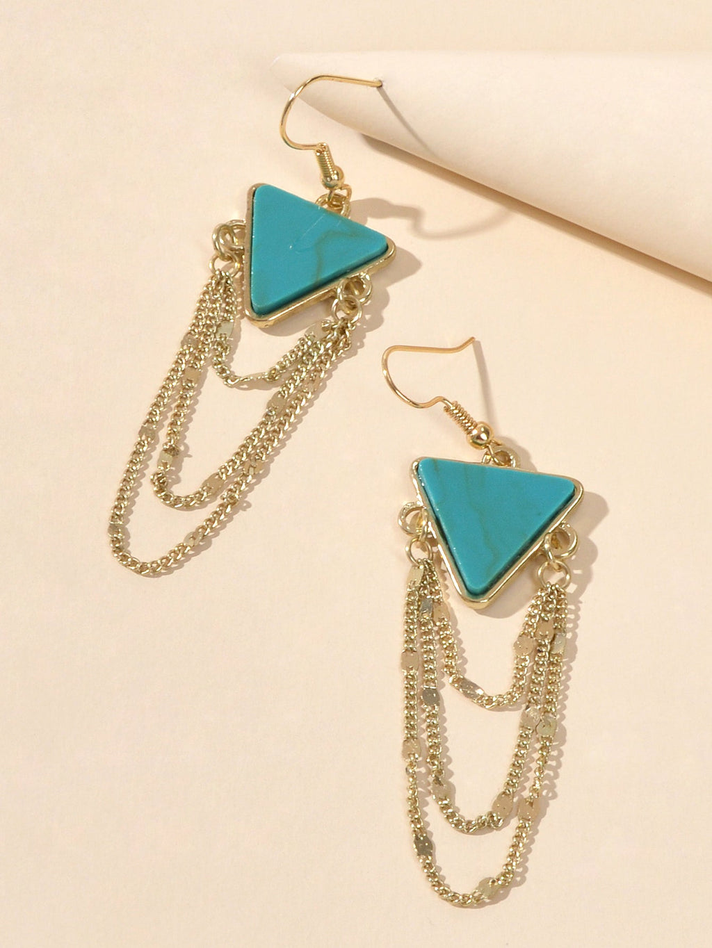 Boho Chic Jewellery Gold Chain Tassel Dangle Turquoise Triangle Ethnic Earrings