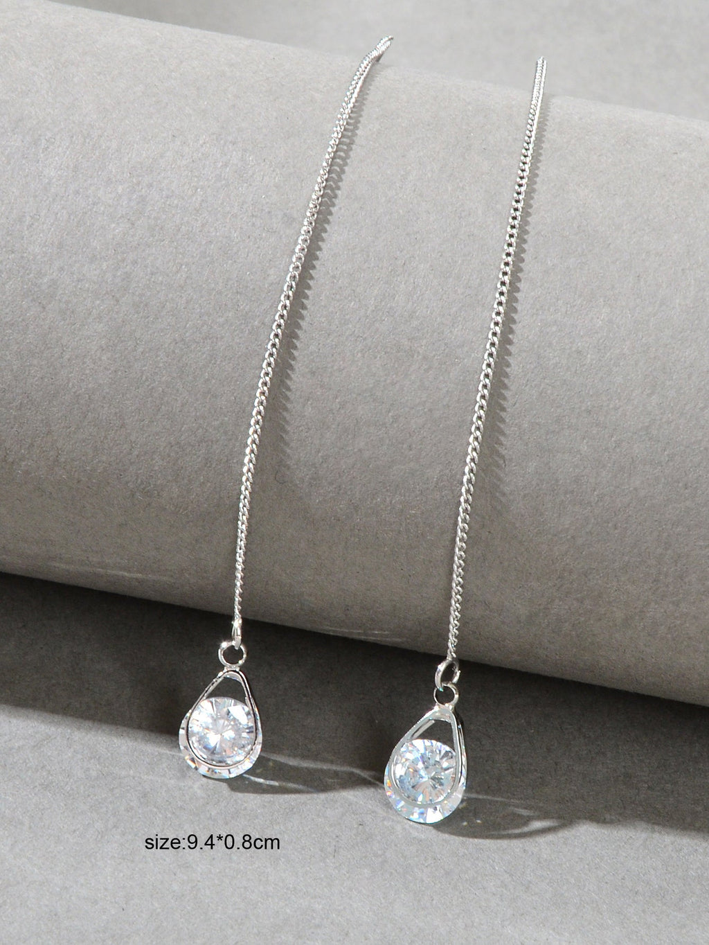Ladies Jewellery Silver Long Chain Faux Cubic Zirconia Charm Dangle Earrings