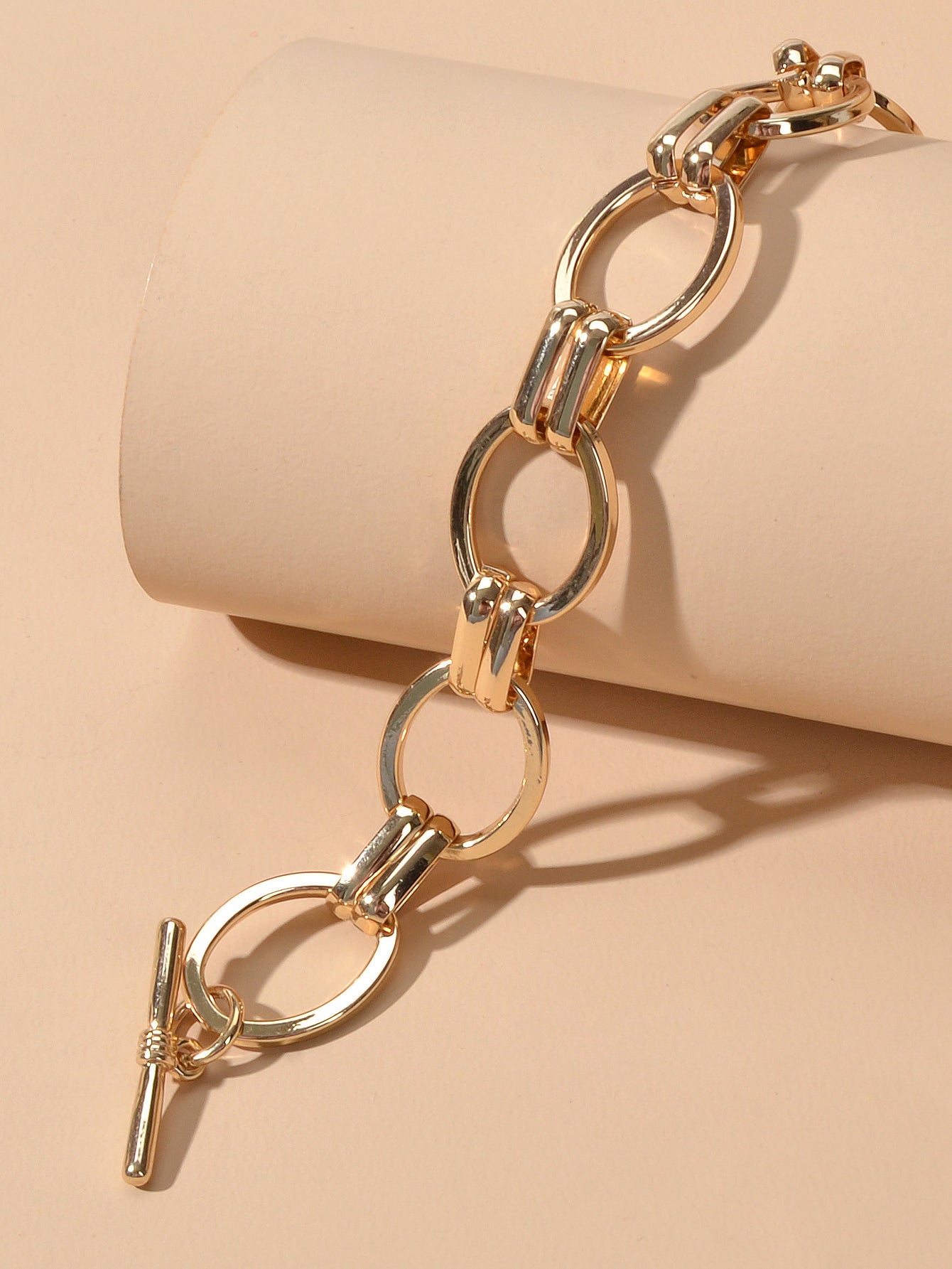 Goth Punk Hip Hop Gold Circle Link Chain Bracelet Wholesale Women Accessories-3