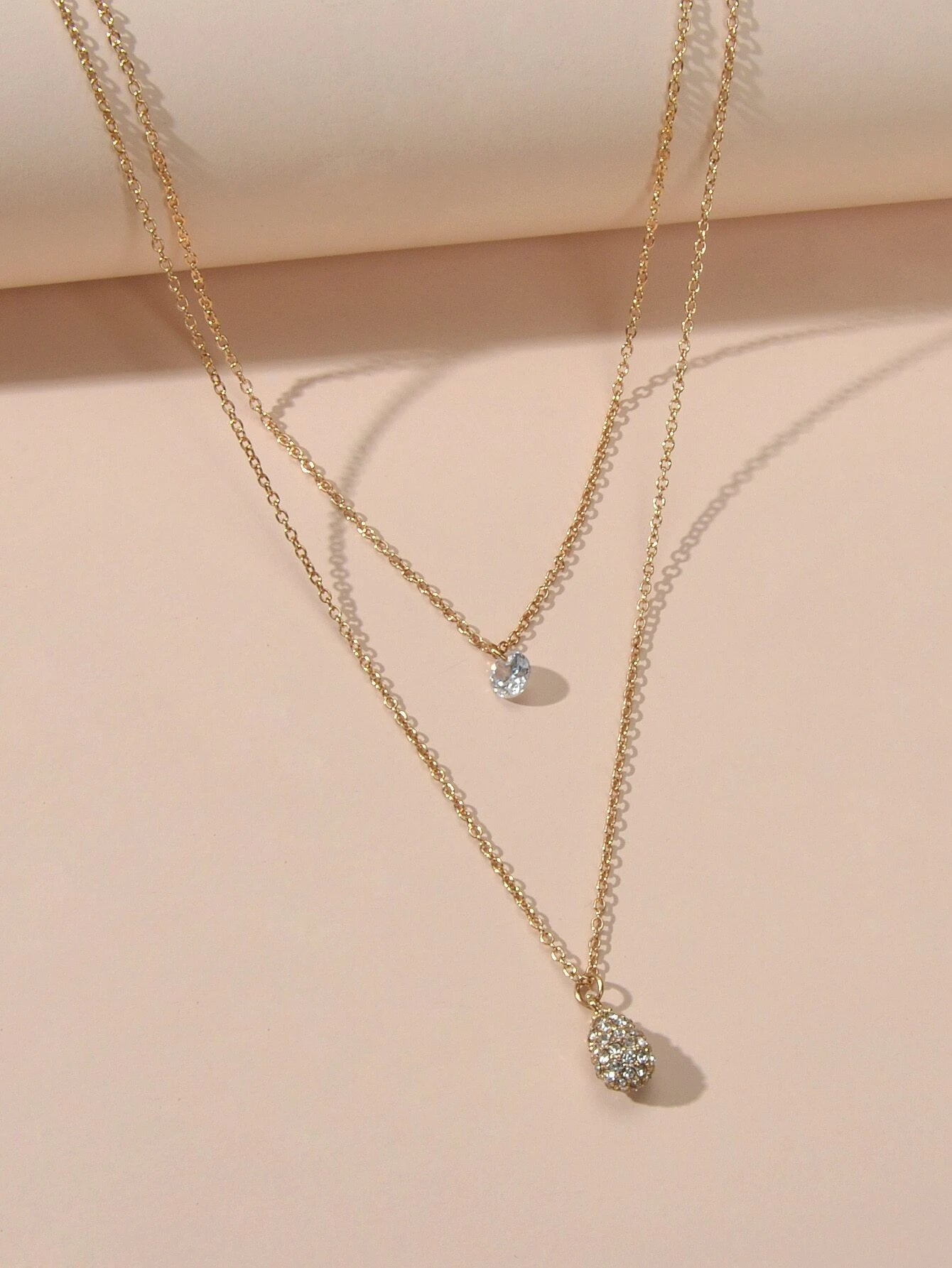 2 pcs Fashion Women Jewellery Rhinestone Decor Gold Chain Water Drop Necklace