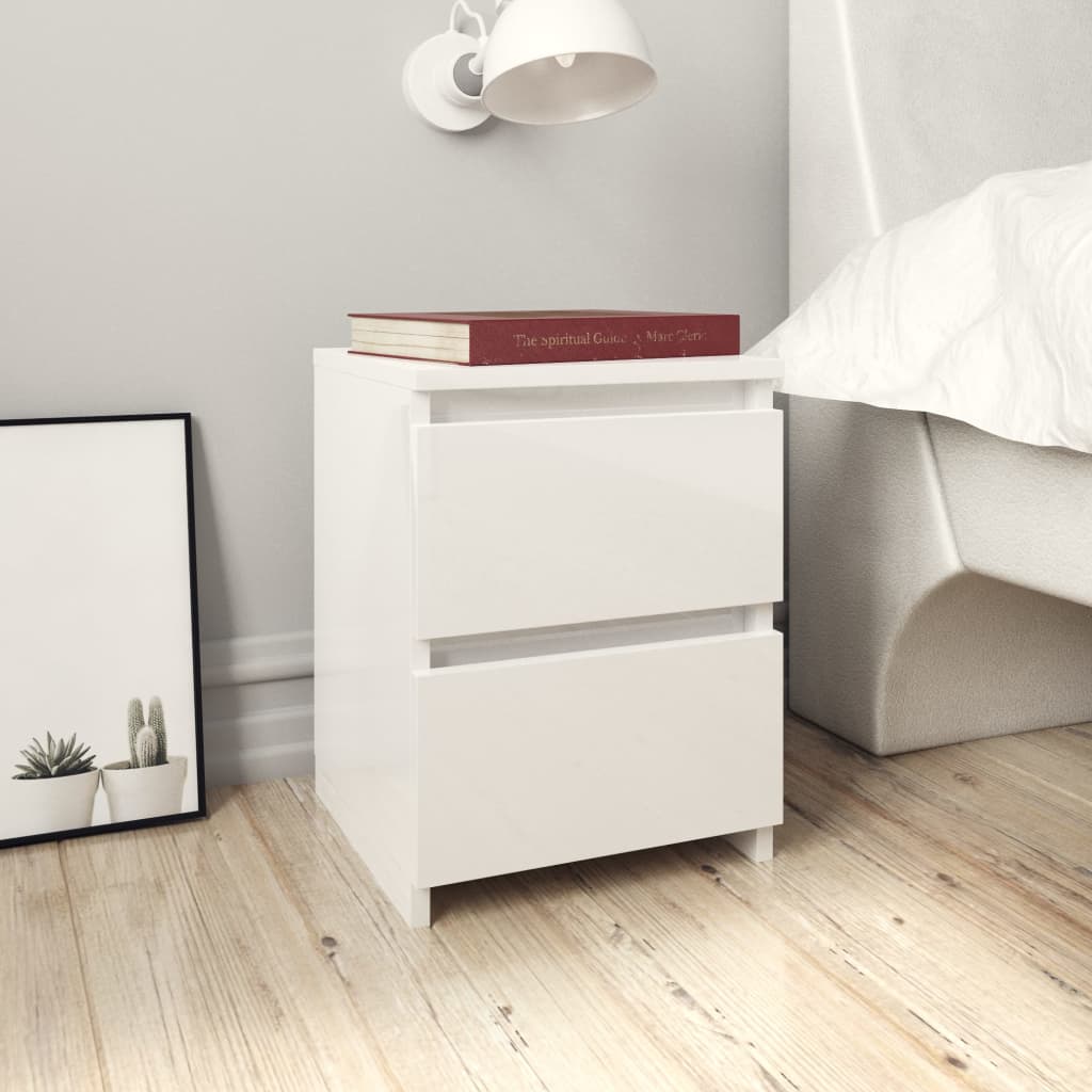 NNEVL Bedside Cabinets 2 pcs High Gloss White 30x30x40 cm Engineered Wood-0