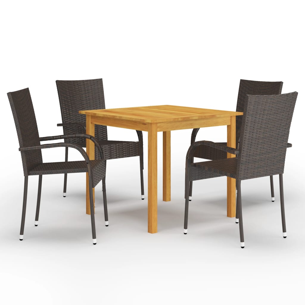 NNEVL 5 Piece Garden Dining Set Brown-0
