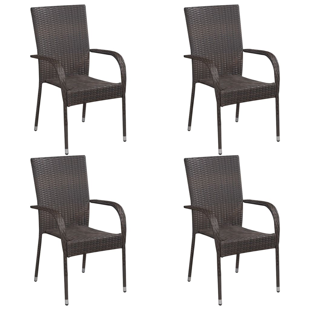 NNEVL 5 Piece Garden Dining Set Brown-3