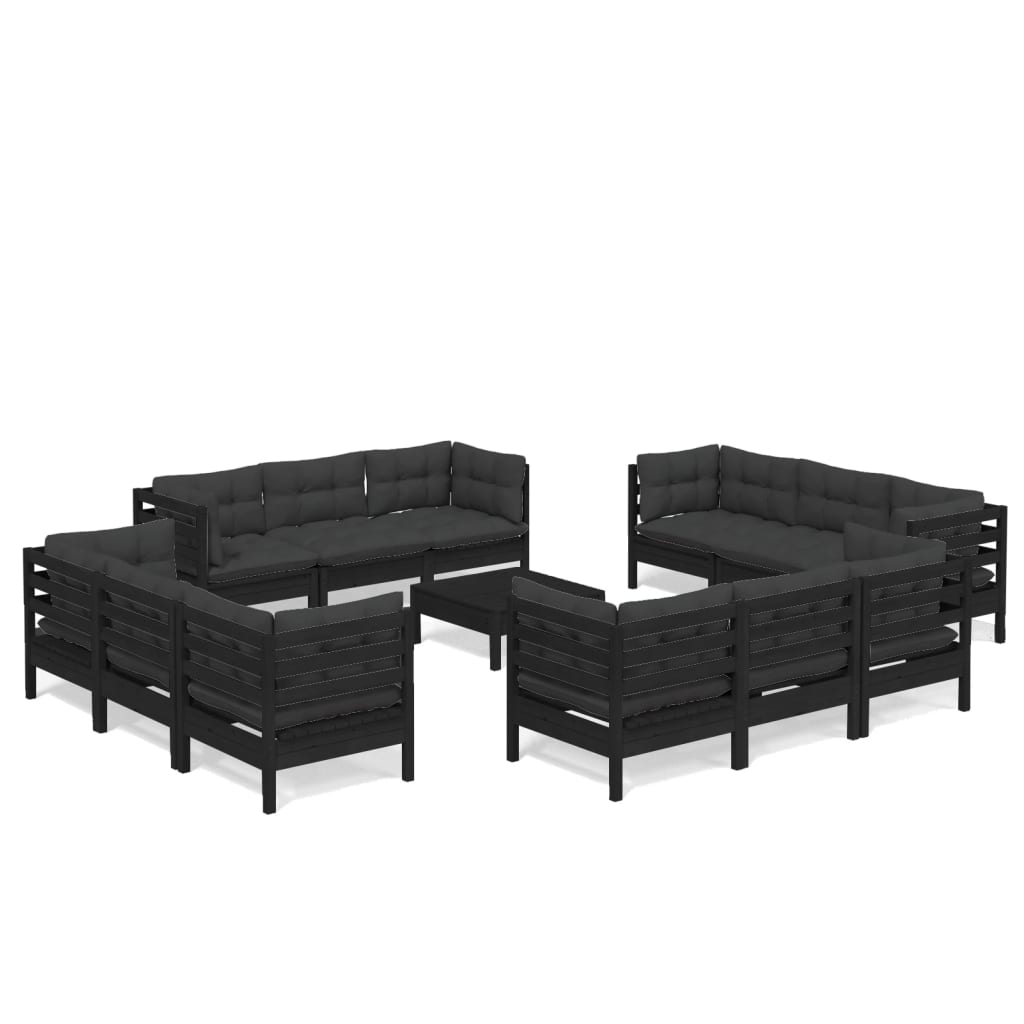 NNEVL 13 Piece Garden Lounge Set with Anthracite Cushions Pinewood-1