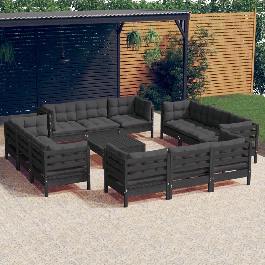 NNEVL 13 Piece Garden Lounge Set with Anthracite Cushions Pinewood-0