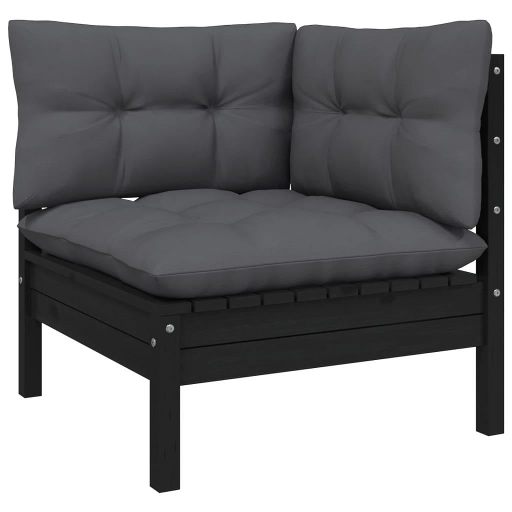 NNEVL 13 Piece Garden Lounge Set with Cushions Black Pinewood-3