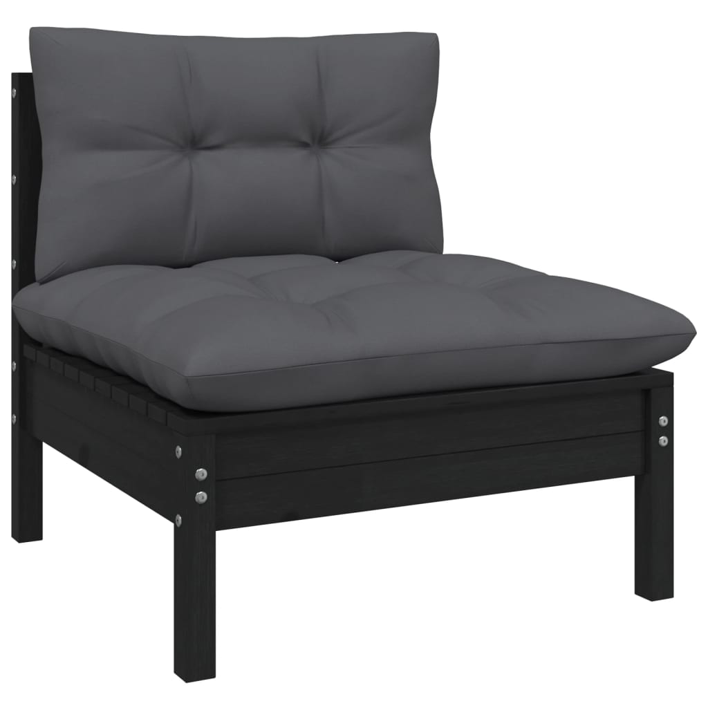 NNEVL 13 Piece Garden Lounge Set with Cushions Black Pinewood-4