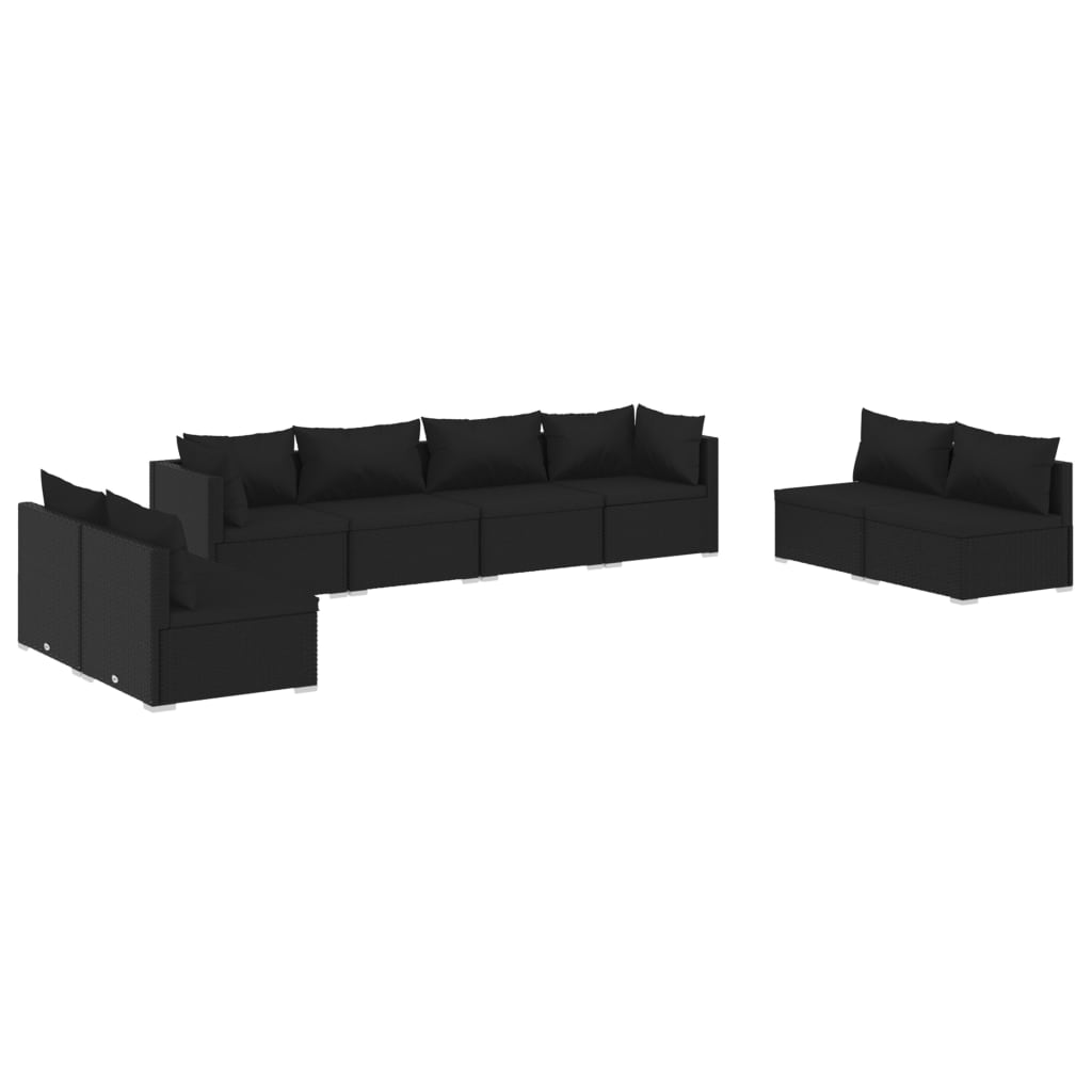 NNEVL 8 Piece Garden Lounge Set with Cushions Poly Rattan Black-1