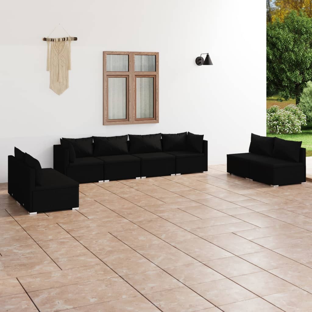 NNEVL 8 Piece Garden Lounge Set with Cushions Poly Rattan Black-0