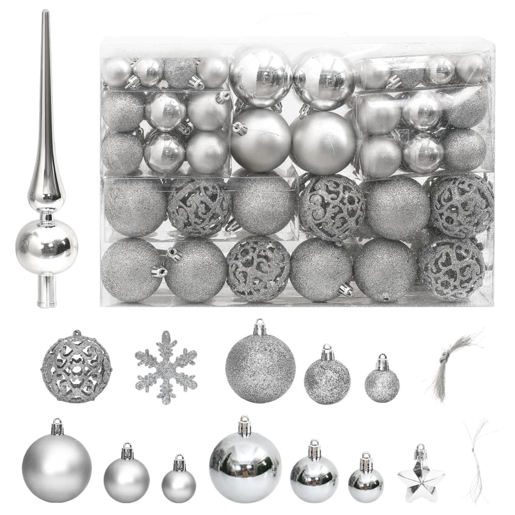NNEVL 111 Piece Christmas Bauble Set Silver Polystyrene-0