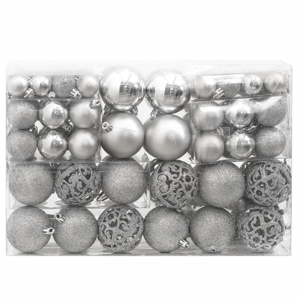 NNEVL 111 Piece Christmas Bauble Set Silver Polystyrene-1