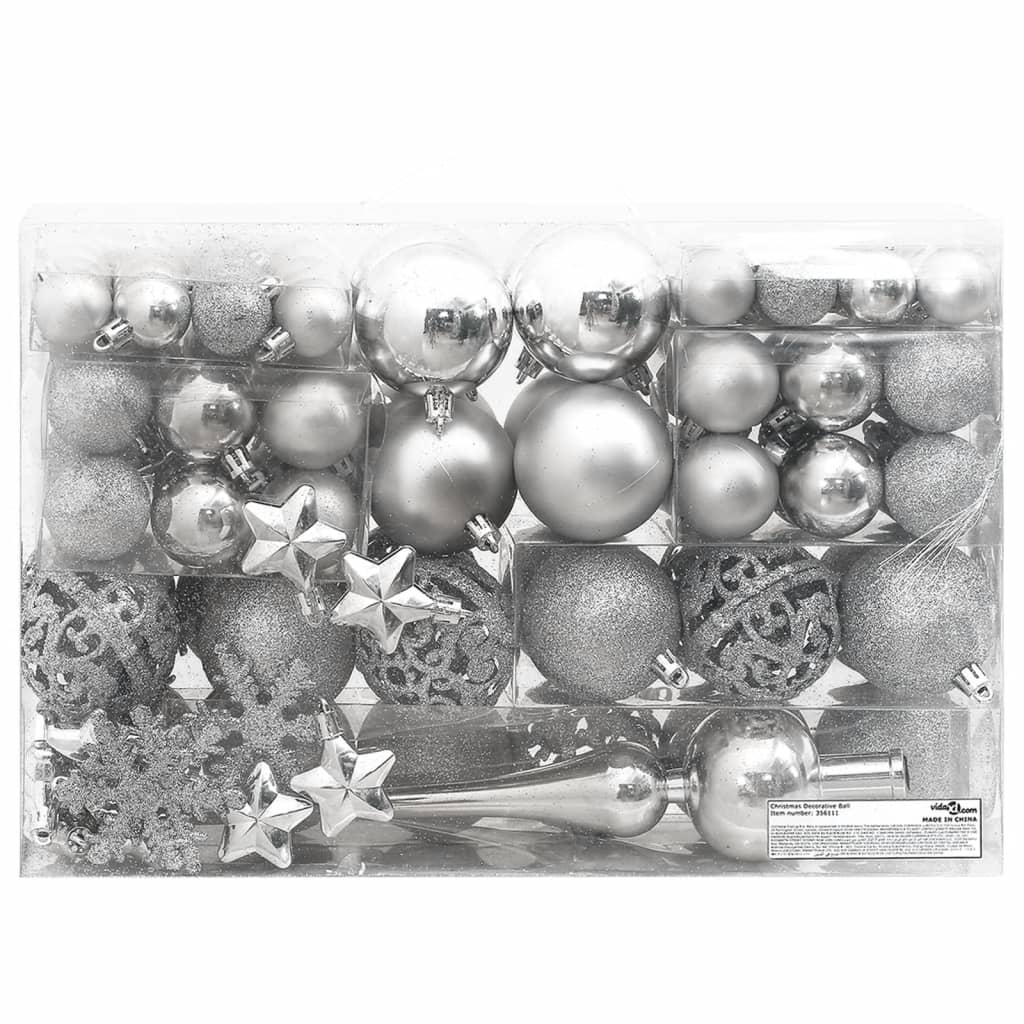 NNEVL 111 Piece Christmas Bauble Set Silver Polystyrene-2