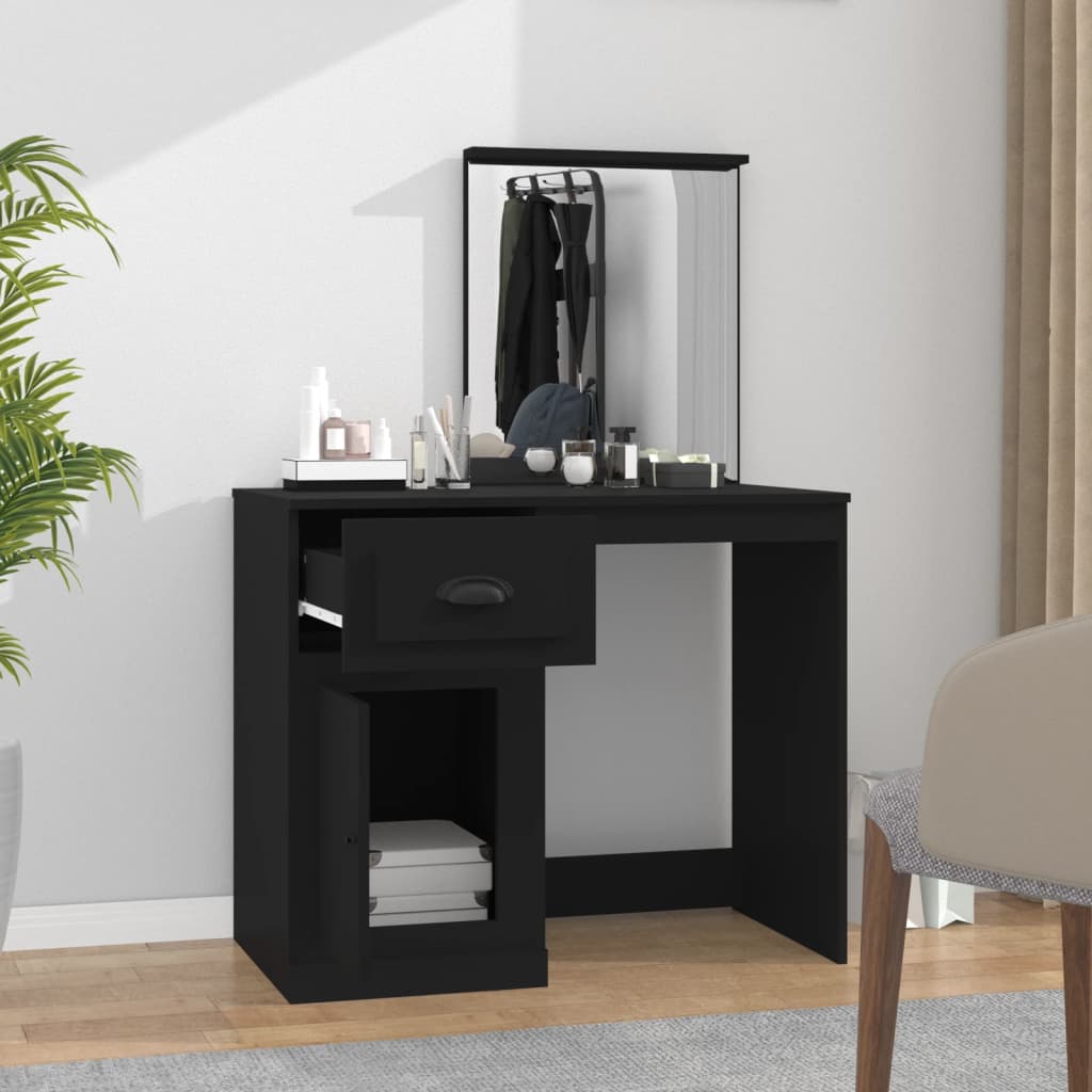 NNEVL Dressing Table with Mirror Black 90x50x132.5 cm Engineered Wood-2