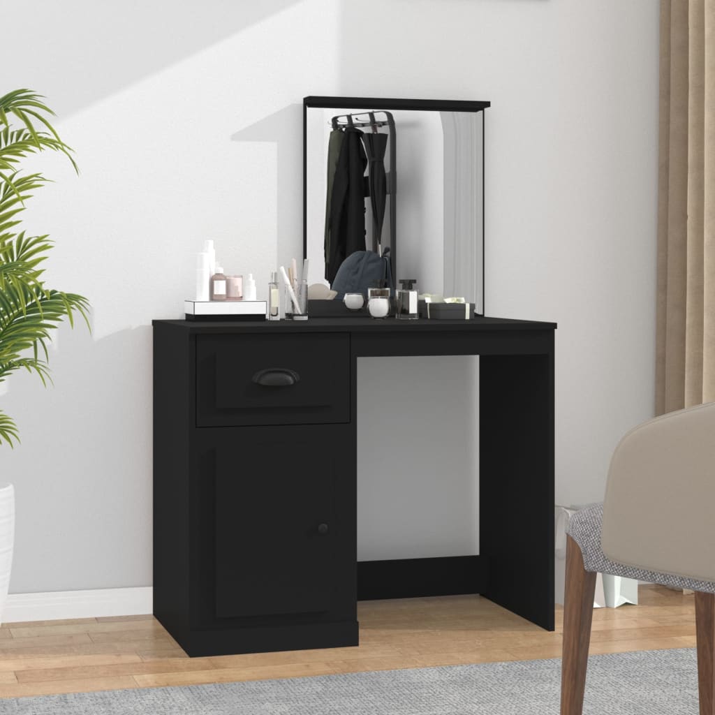 NNEVL Dressing Table with Mirror Black 90x50x132.5 cm Engineered Wood-0