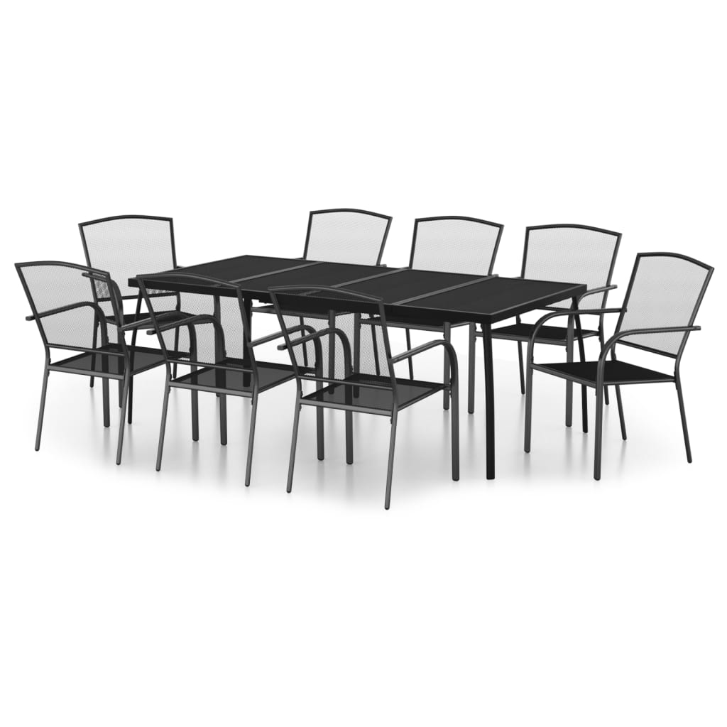 NNEVL 9 Piece Garden Dining Set Anthracite Steel-1