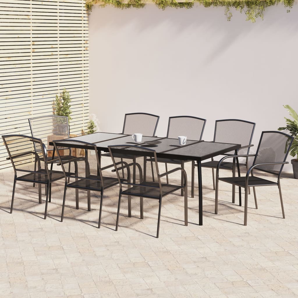 NNEVL 9 Piece Garden Dining Set Anthracite Steel-0