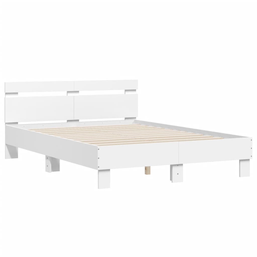 NNEVL Bed Frame with Headboard White 135x190 cm Engineered Wood-1