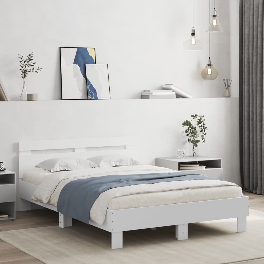 NNEVL Bed Frame with Headboard White 135x190 cm Engineered Wood-2
