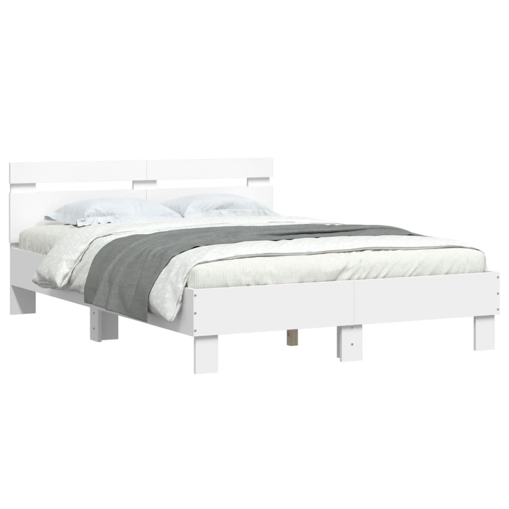 NNEVL Bed Frame with Headboard White 135x190 cm Engineered Wood-3