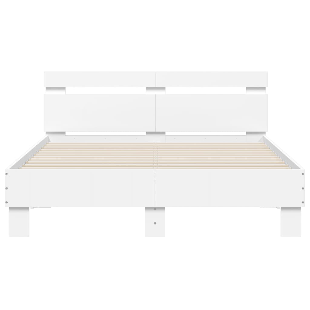 NNEVL Bed Frame with Headboard White 135x190 cm Engineered Wood-4