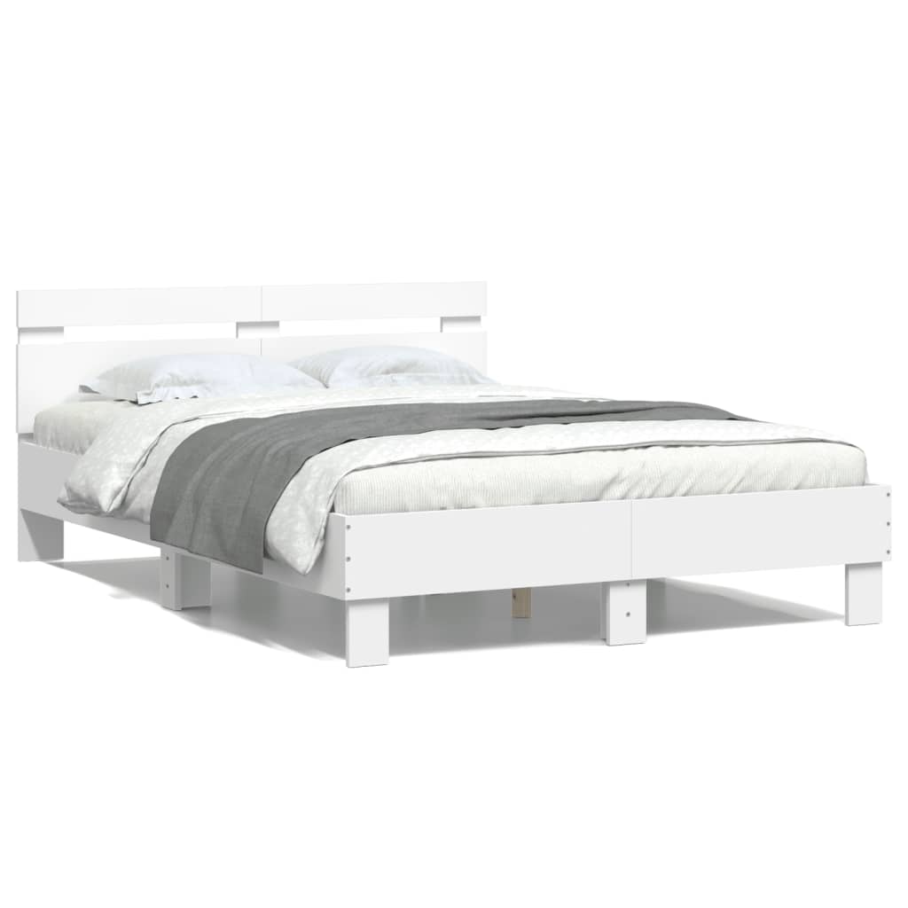 NNEVL Bed Frame with Headboard White 135x190 cm Engineered Wood-0