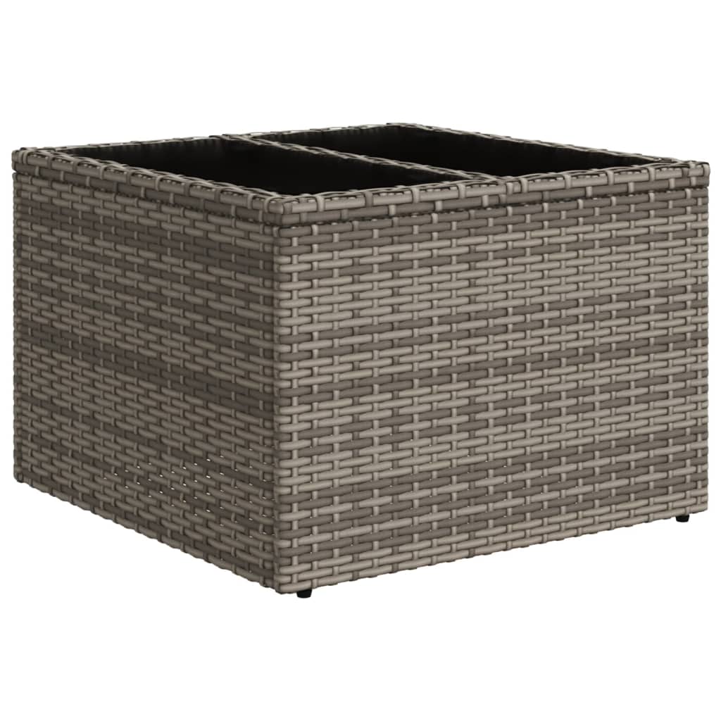 NNEVL Garden Table with Glass Top Grey 55x55x37 cm Poly Rattan-1