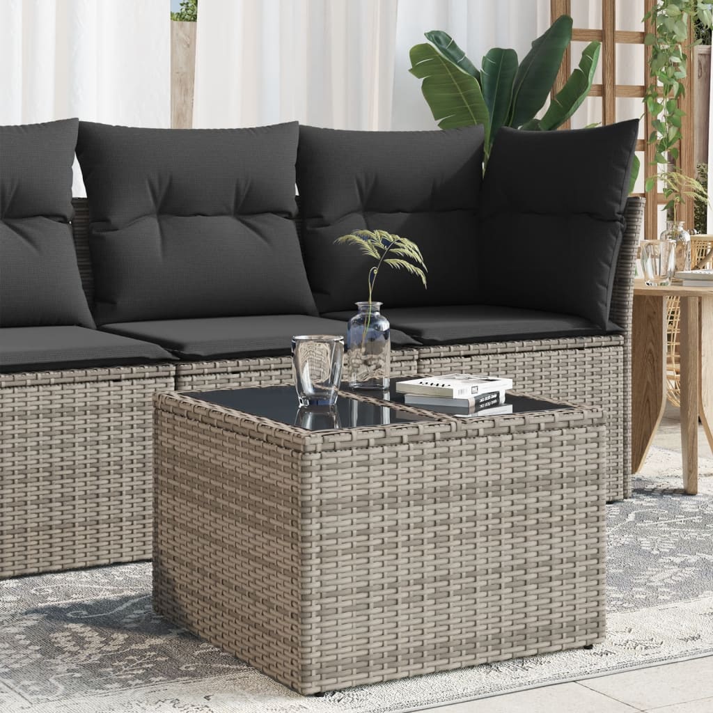 NNEVL Garden Table with Glass Top Grey 55x55x37 cm Poly Rattan-0