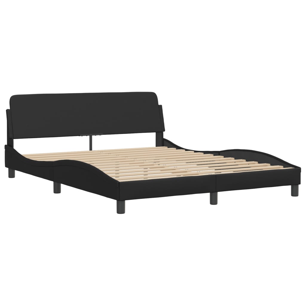 NNEVL Bed Frame with Headboard Black 152x203 cm Faux Leather-1