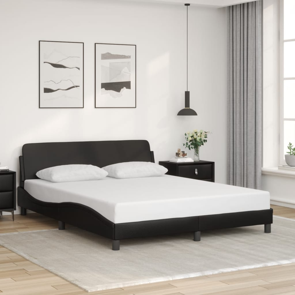 NNEVL Bed Frame with Headboard Black 152x203 cm Faux Leather-2