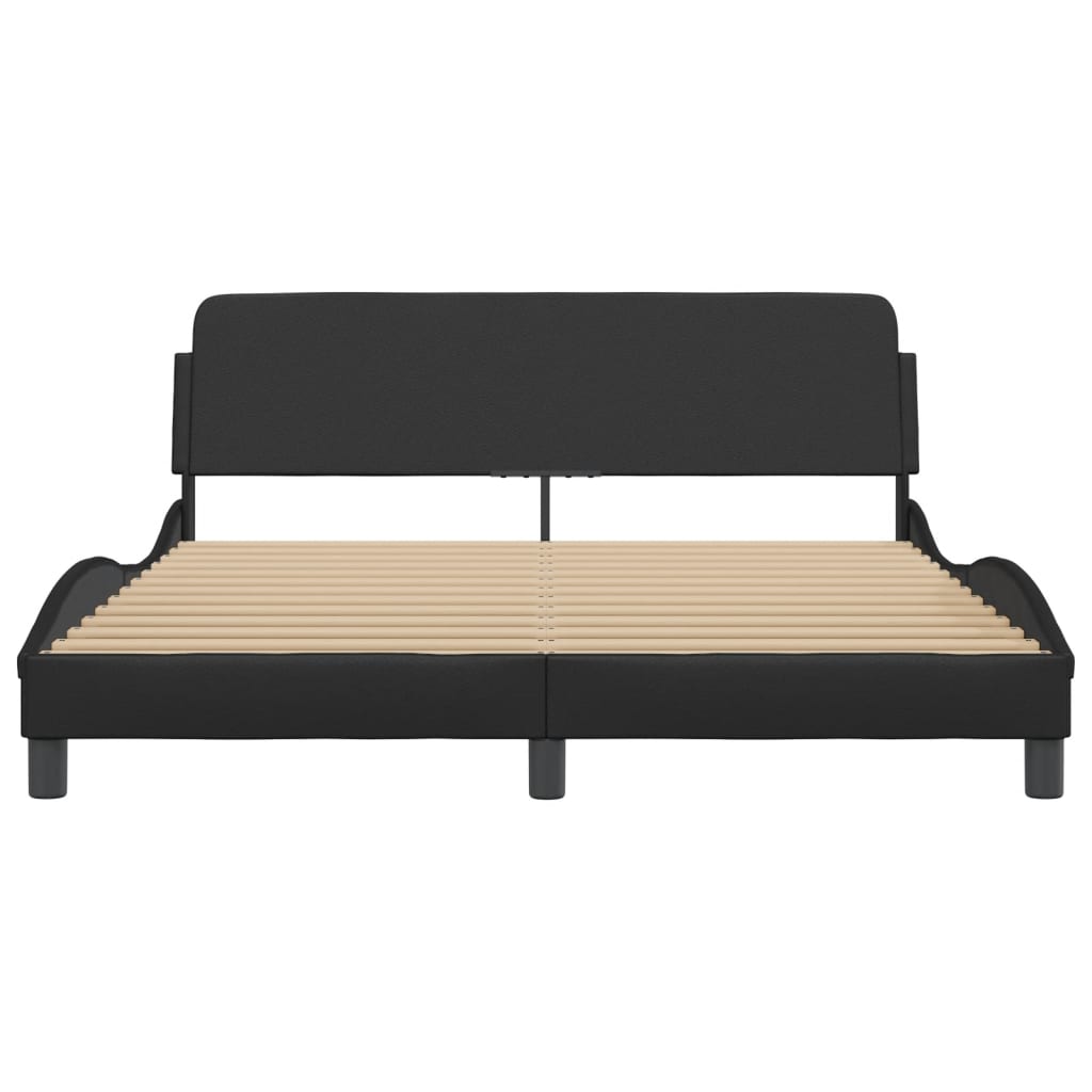 NNEVL Bed Frame with Headboard Black 152x203 cm Faux Leather-3