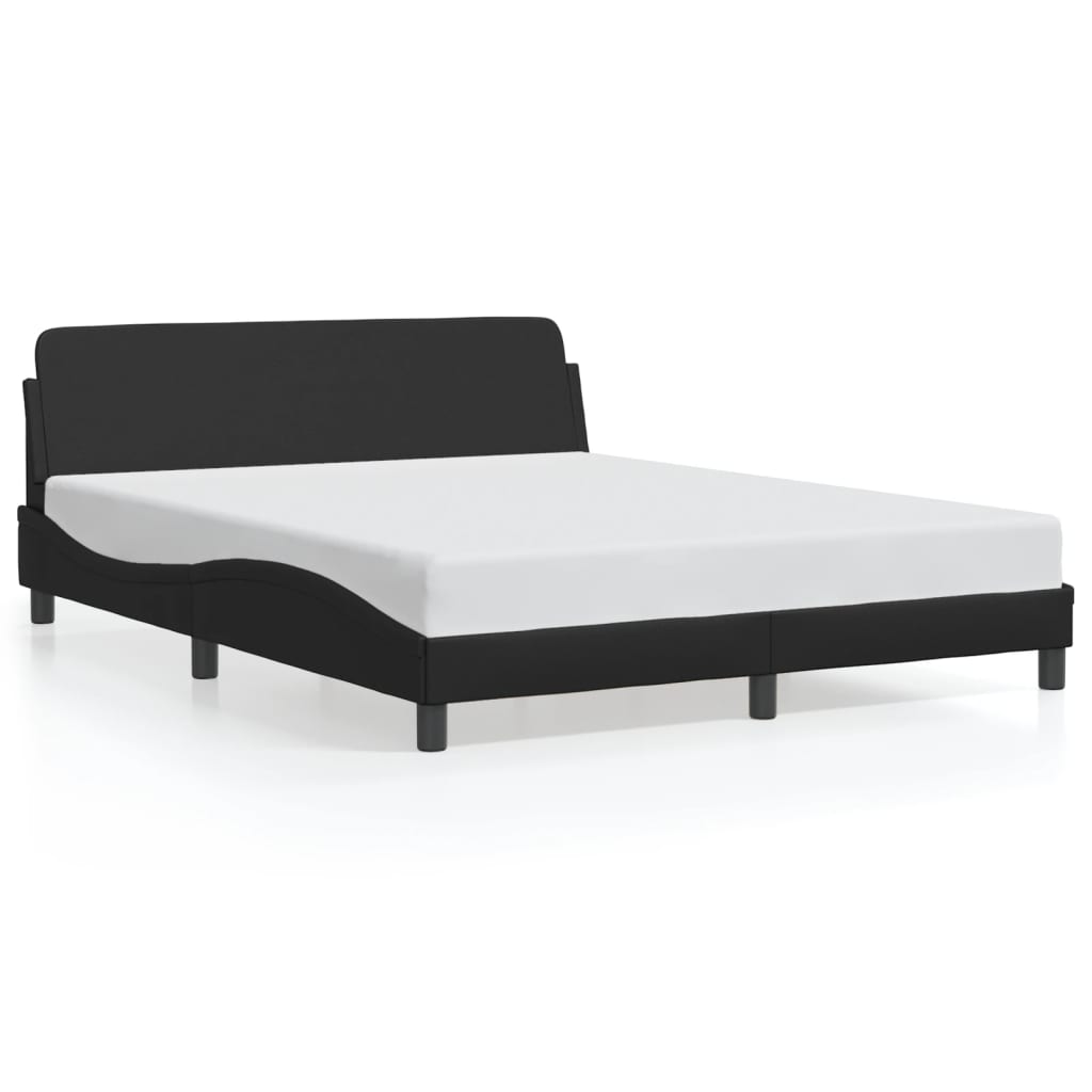 NNEVL Bed Frame with Headboard Black 152x203 cm Faux Leather-0