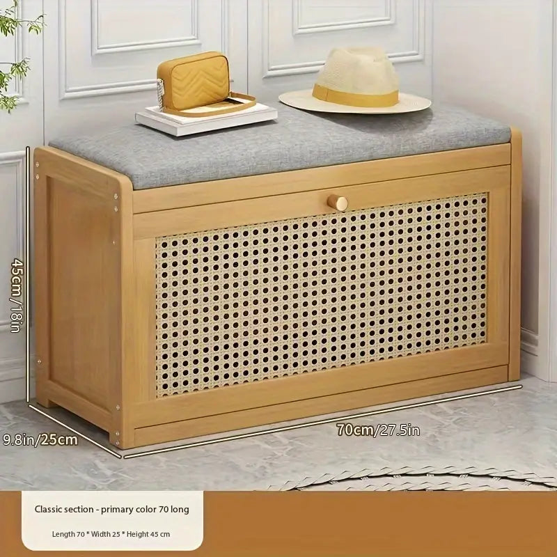 NNETM 70cm Bamboo Shoe Rack Bench - Seat and Storage-2