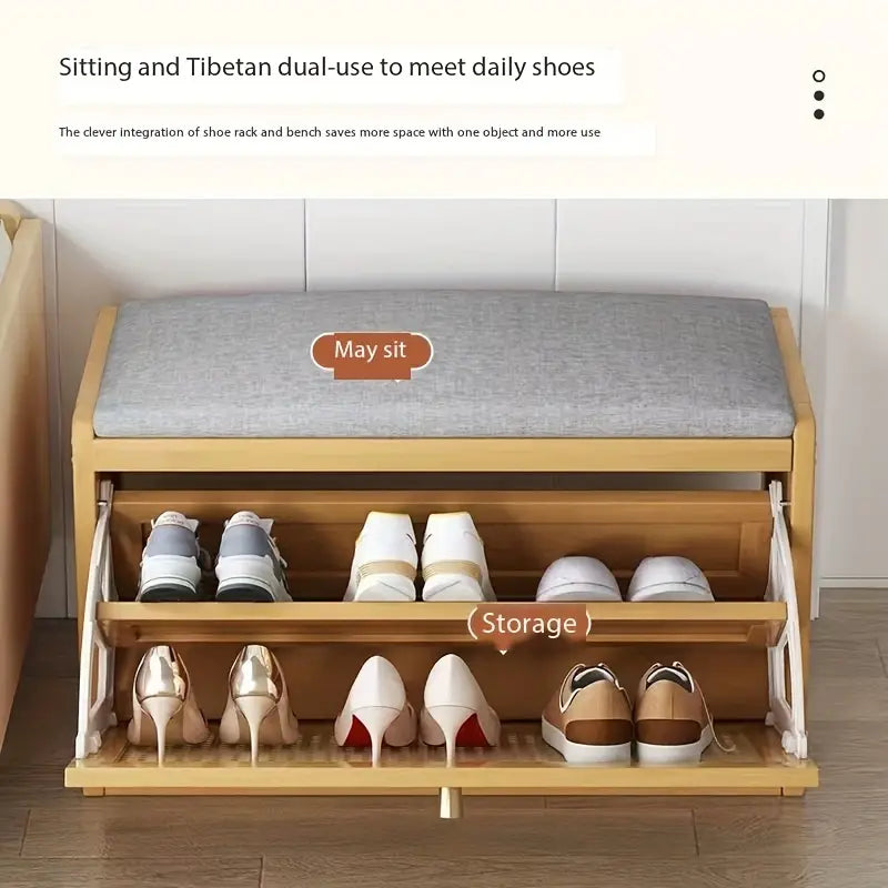 NNETM 70cm Bamboo Shoe Rack Bench - Seat and Storage-4