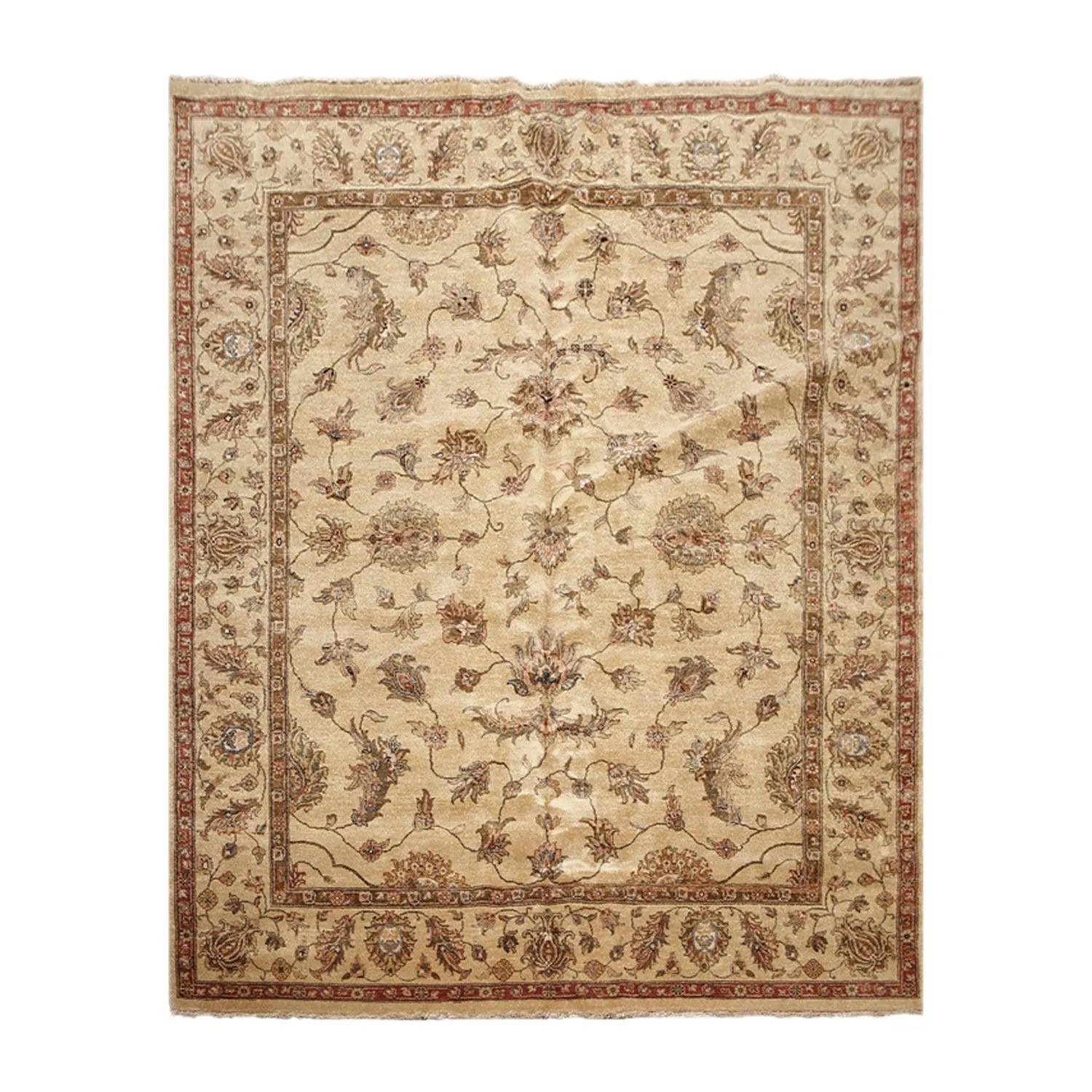 8' x 10’ High Sheen Agra Hand Knotted New Zealand 100% Wool Traditional Area Rug Tan